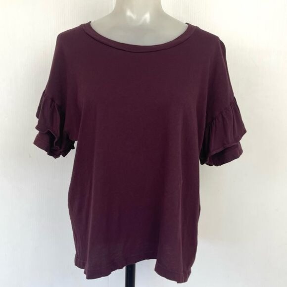 Current/Elliott Tops - Current Elliott Ruffle Roadie Tee Maroon Burgundy Top 0
